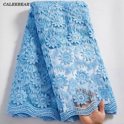 Latest Sky Blue African Lace Fabric 3D Flowers French Mesh Lace 2021 High Quality Nigerian Lace Fabric For Party Dress Sew S2530