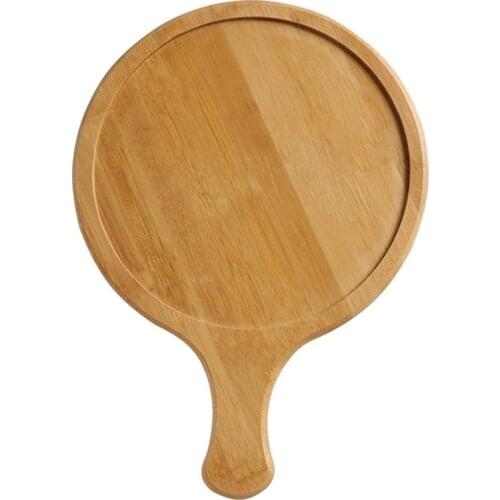 New 1Pc 14 Inch Bamboo Pizza Serving Tray Round Pizza Cutting Board with Handle Pizza Tray Kitchen Baking Tool