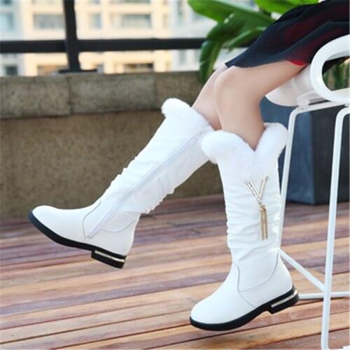 NEW 2020 Winter Girls Snow boots Genuine leather Knee-High Princess boots Warm Plush Fashion Children Cotton boots 33B