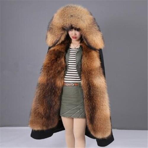 2020 New Natural Real Raccoon Fur Collar Coat Thick Warm Waterproof Long Parka casual Winter Jacket
