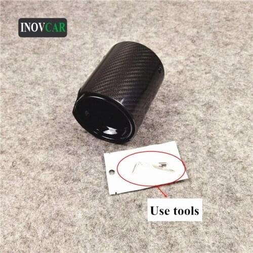 New 1 Piece Full Glossy Black Carbon Fiber + Stainless Steel Car Back Exhaust Muffler Pipe For B-MW