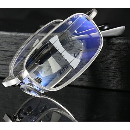 Portable Folding Alloy Frame Luxury Men Women Progressive Multifocus Reading Glasses ADD 75 100 125 150 175 200 To 400 with case