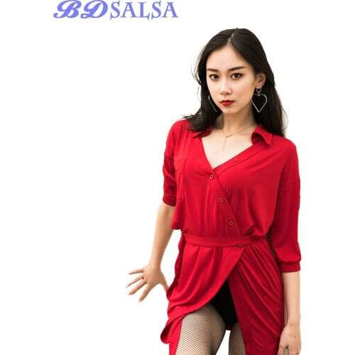 Latin Dance Clothes Practice Cloth Female 2020 Tops The New Latin Dance Skirt Sexy Set Dress ZD12 V-Neck Middle Sleeve Cotton