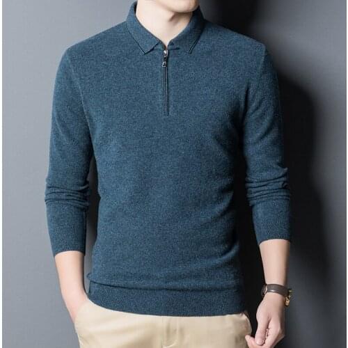 2020 Autumn Winter Authentic Cashmere Sweater Mens Wool Turn Down Collar Long-sleeved Knit Pullover Man Bottoming Sweaters