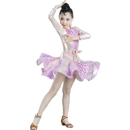 2020 Latin Dance Dress Girls Fishbone Skirt Peacock Pattern Salsa Dress Girl Samba Children Skirt Salsa Tango Dancing Ballroom