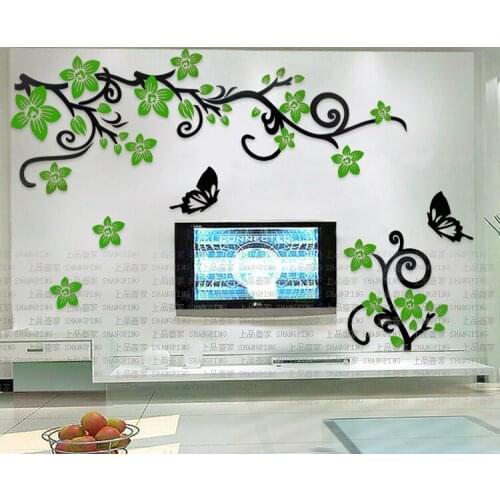 Romantic Flower vine Acrylic 3D wall stickers Living room TV wall DIY art decor Waterproof wall stickers