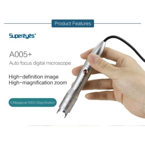 Supereyes A005+ 5.0MP 1 ~ 500X Fine-Auto Focus Handheld USB Digital Microscope Loupe Magnifier with LED Metal Stand