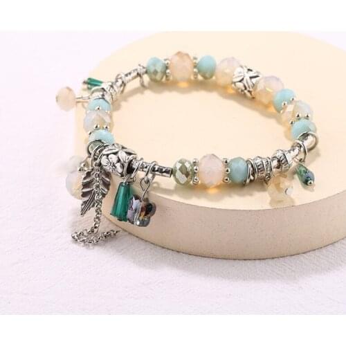 Handcraft Boutique Fashion Multilayer Crystal Stone Beads Strand Bracelets Tassel Bangles Pulseras Boho Mujer