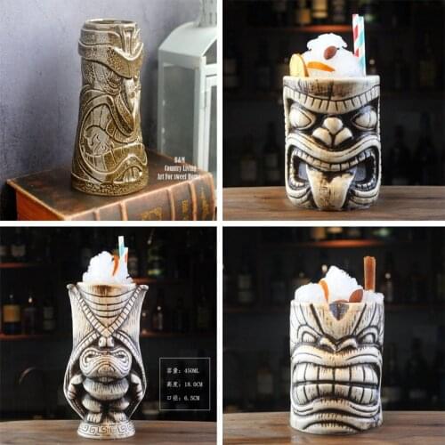 600ML vintage tiki Ceramic big mug funny crafted cups barware Wine Beer Cocktail vodka tumbler Personalized bar Drinkware set