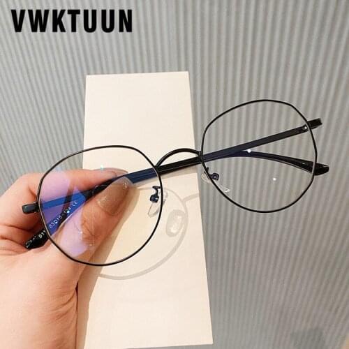 VWKTUUN Myopia Glasses Frame Women Men Geometric Anti Blue Light Glasses Metal Frame Computer Blue Light Blocking Glasses