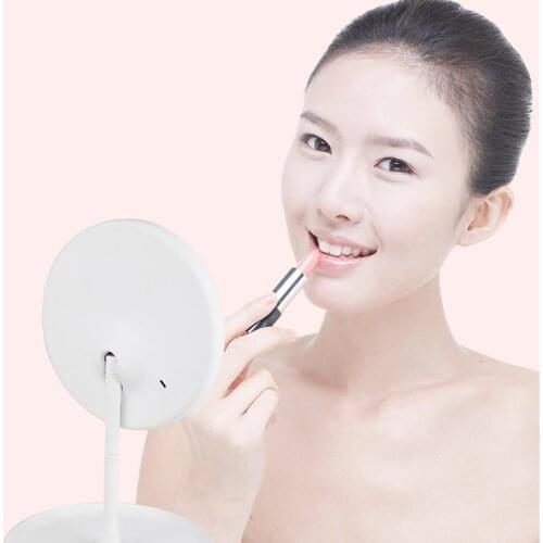 Dimmable LED Makeup Mirror With Storage Tray 90 Degree Rotation Adjustable Lighted Vanity Mirror Detachable Travel Portable