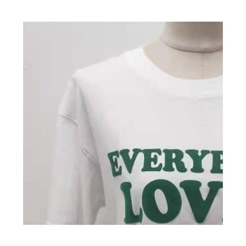 Women White T-Shirt 2021 New Summer Smiley Letters Flocking Printed Short-Sleeved Tee