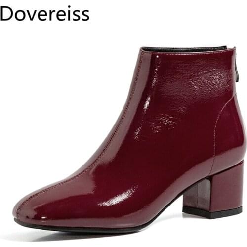 Dovereiss Fashion Female boots Winter new Sexy Round toe Burgundy Concise Mature Back zipper Short boots big size 43