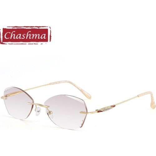 Chashma Rimless Spectacles Pure Titanium Fashion Female Eye Glasses Diamond Trimmed Spectacle Frames Women Sunglasses Tint Lens