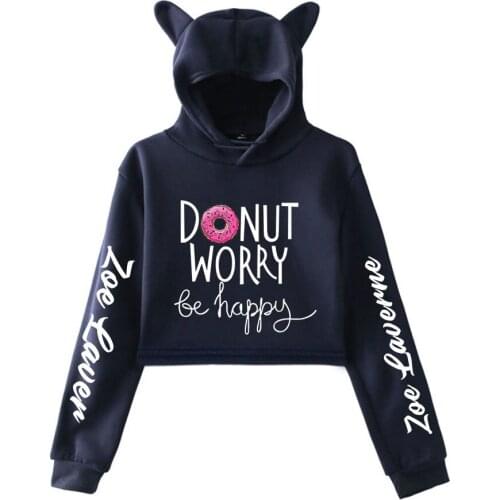 Zoe Laverne spring kawaii hip-hop cat ear cotton hoodie ladies all-match casual hooded pullover loose sexy streetwear hoody tops
