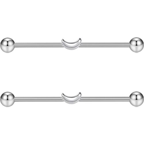 14G 316L Stainless Steel Industrial Barbell Earrings for Women Men Cartilage Helix Piercing Moon Cartilage Conch Piercing Body