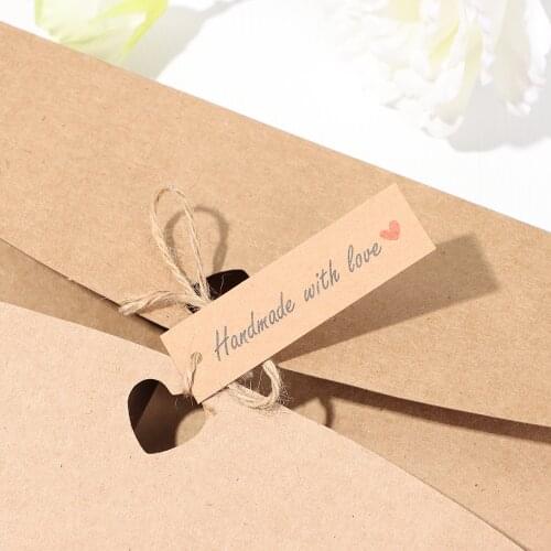 50/100PCS Kraft Paper Thank You Hang Tags Handmade With Love Merci Labels Enclose 10M Strings Package Ornament Paper Cards