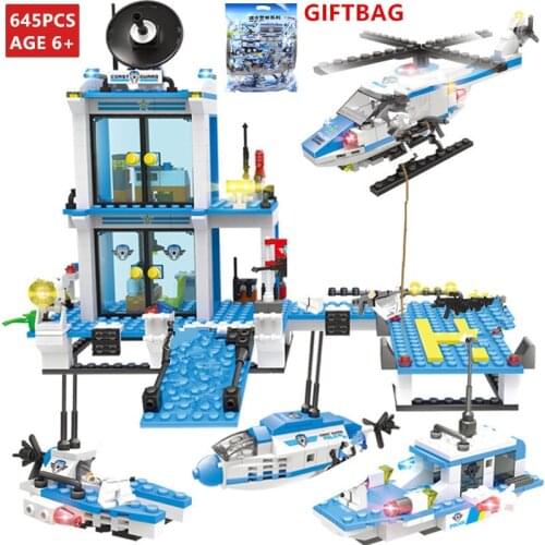 646Pcs City Police SWAT Command Coast Guard Helicopter Building Blocks Sets DIY Creator Bricks Educational Toys for Children
