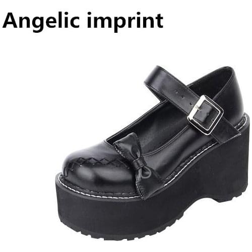 Angelic imprint woman mori girl lolita cosplay shoes lady high thick trifle heel wedges pumps women princess dress shoes bowtie
