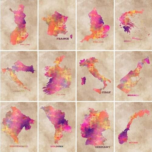 AZQSD 5D Diamond Painting Map City Full Drill Square Handmade Gift Diamond Embroidery Landscape Mosaic Decor For Home