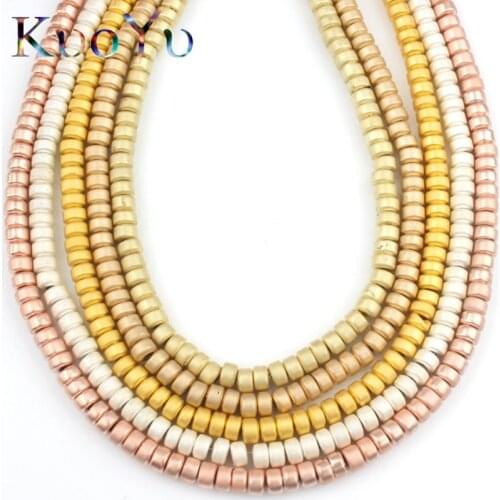 3x2MM Natural Matte Sliver Rose Golden Plated Hematite Beads Round Loose Rondelle Stone Beads For Jewelry Making Diy Bracelet