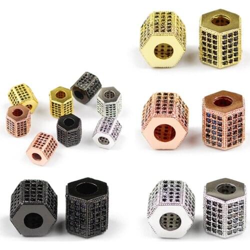 YHBZRET Black Zircon Geometric Copper Spacer beads 2pcs 6/8/9mm Loose beads for Jewelry making Necklace bracelet DIY findings