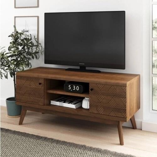 Mid-Century Accent TV Stand Entertainment Center with Wooden Cabinet Doors, Console Table with Storage for Living Room 43 in