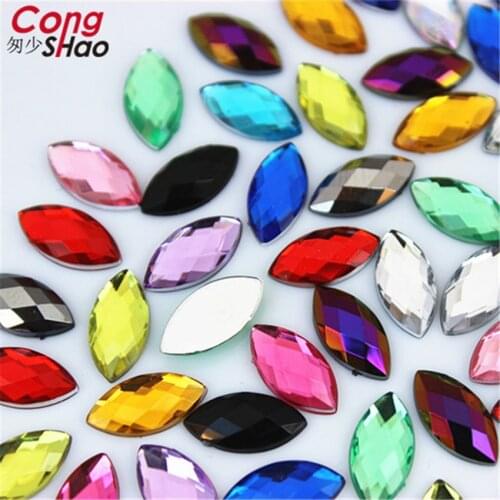 Cong Shao 100PCS 6*12mm Colorful Horse Eye Flatback Acrylic Rhinestones Trim Stones And Crystals Decoration Accessories WC350
