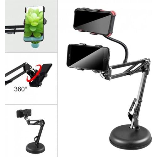 Mobile Phone Holder 360 Rotating Flexible Arms Double Clamp Clip Smartphone Desktop Metal Bracket Phone Stand Clamp
