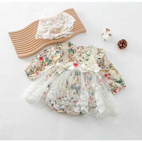Autumn baby virgin baby long-sleeved romper romper romper jumpsuit floral net yarn baby bag fart clothes