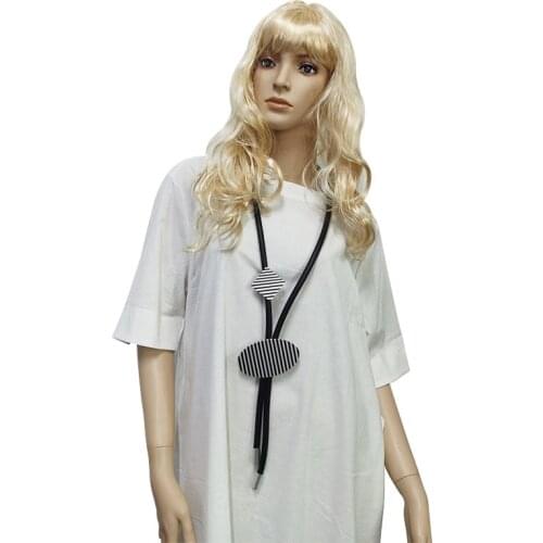 YD&YDBZ Black White Stripe Long Necklace For Ladies Gothic Aluminum Leather Rubber Necklaces Handmade Fashion Design Jewelry