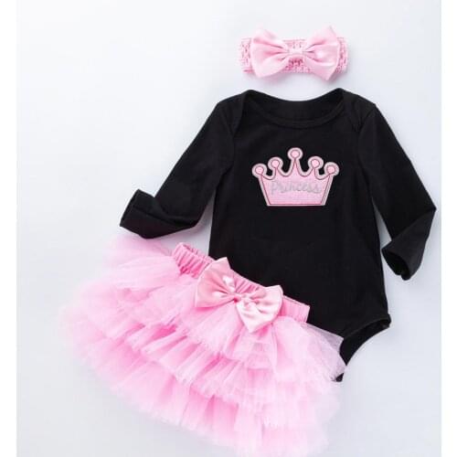Baby Girl Clothing Sets Black Bodysuit jumpsuits Girls Pettiskirt Set Pink Princess Tutu Skirt Headband Newborn Clothes