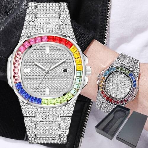 Dropshipping Iced Out Watch Men Hip Hop Luxury Diamond Mens Watches 2021 Fashion Quartz Wristwatch Man Silver Relogio Masculino