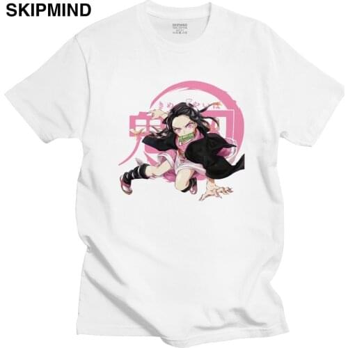 Kimetsu No Yaiba Nezuko Kamado Men Tshirt 100% Cotton Demon Slayer Anime Manga Tee Shirt Short Sleeve Urban T-shirt Clothes Gift