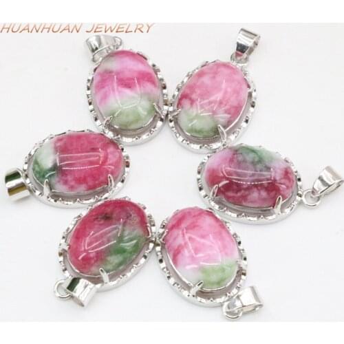 Exquisite Stainless Steel Stone Oval Necklace & Pendants Natural Jades Chain Pendants For Women 16x25mm Necklaces Jewelry B3342