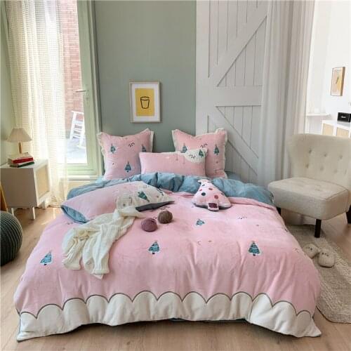 2020 Velvet Stripe texture Cartoon Bedding Set Christmas gifts Fleece Duvet Cover Bed Sheet Pillowcases Twin Queen Size 4pcs