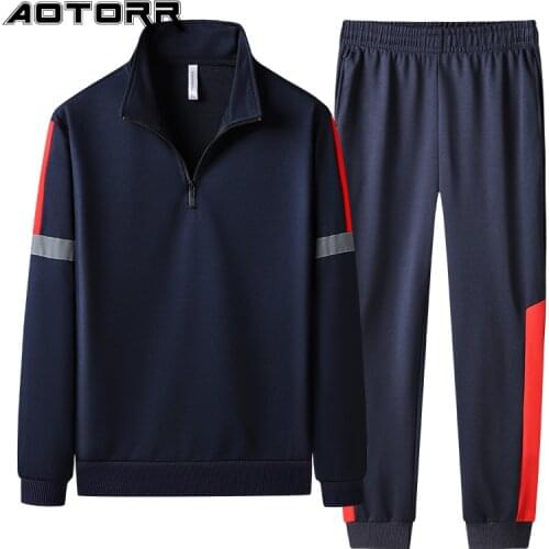 Patchwork Mens Sportswear Casual Sport Set Fahsion Stand Collar Sweatshirt Sweatpants 2 Pcs Sets Jogging Tracksuit Men 2021