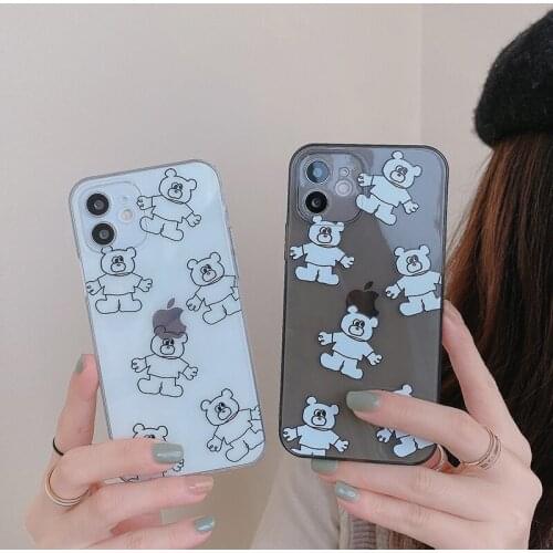 Cute cartoon bear phone case for iphone 12 11 Pro Max 12MiNi 7 8 X XR XS MAX Plus For SE 2020 transparent soft silicon cover
