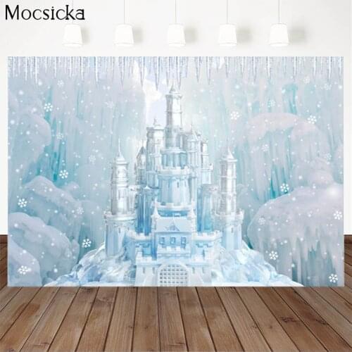 Mocsicka Baby Shower Background Winter Ice And Snow Castle Decoration Style Newborn Baby Photo Background Photography Studio