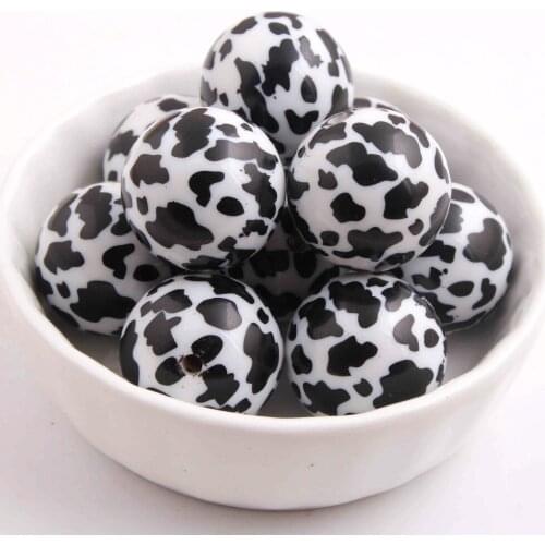 OYKZA Fashion 20mm 100pcs Acrylic White Solid Print Cow Beads for Girls Necklace Jewelry