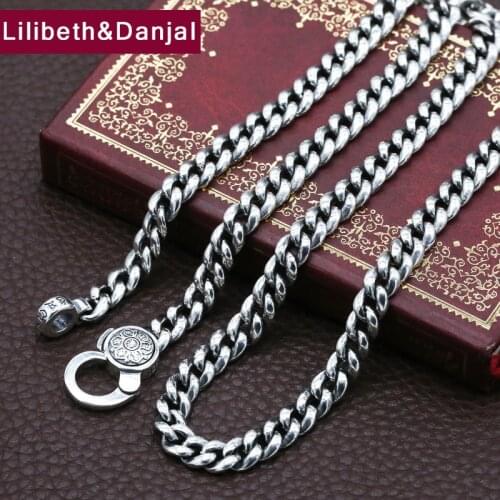 7mm Buddha Men Chain Necklace 100% Real 925 Sterling Silver Buddhist Heart Sutra Big Thick Necklace Gift jewelry FN20
