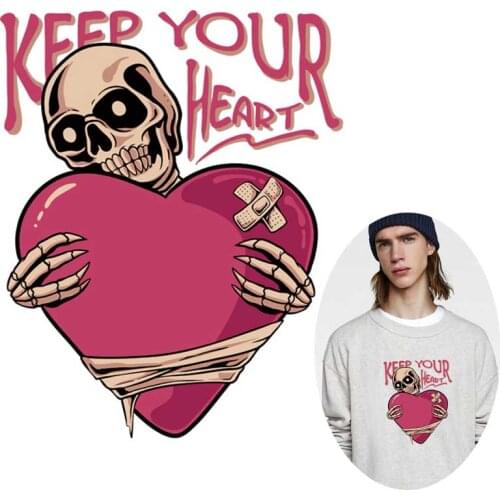 Punk Skull Heart Transfers Iron On Patches For Clothes DIY Grim Reaper Thermal Transfer Heat Vinyl Iron On Stickers Applique