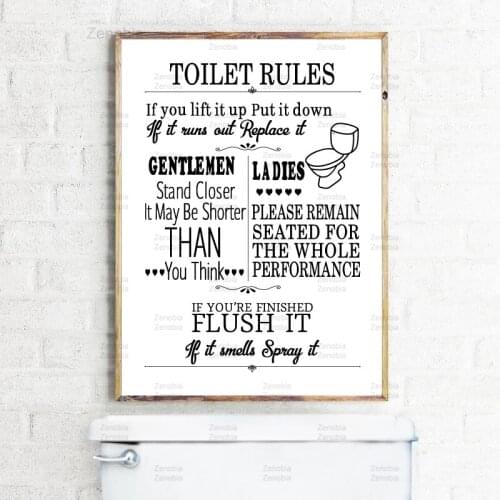Toilet Rules Wall Art Canvas Painting Modern Funny Bathroom Rules Sign Posters and Prints Toilet Humour Picture Home Decoration