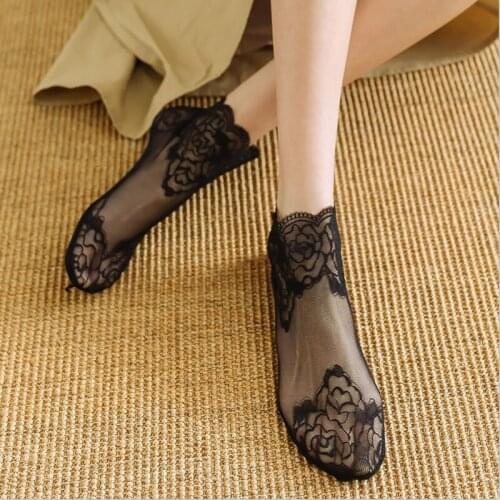 Summer Sexy Lace Flower Women Silk Socks Japanese Invisible Low Cut Short Socks Crew Cotton Breathable Harajuku Retro Ankle Sock