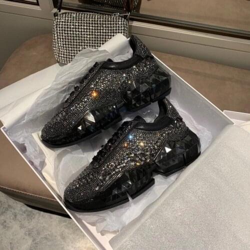 2021 new womens shoes crystal shoes daddy shoes fashion thick soled womens leisure sports shoes Europe and the United Kingdom