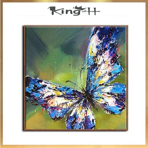 Pintura al óleo de mariposa azul Adorable abstracta hecha a mano sobre lienzo pinturas de animales para decoración para sala de