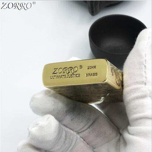 Original Zorro Kerosene Lighter Pure Copper Shell Brass Carving HL Engine Business Gift Collection Outside Ignition Tool