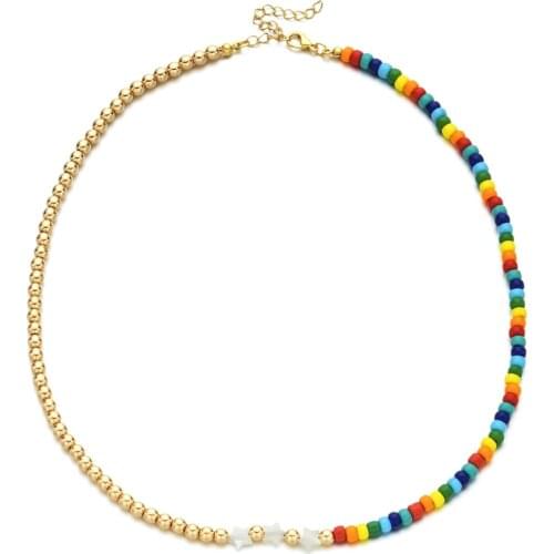 Gold Color Bead Choker Necklace For Women Bohemian Shell Star Pendant Necklace Female Fashion Beach Collier Jewelry