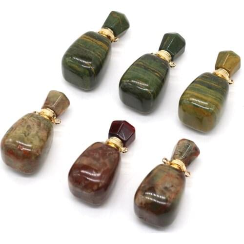 Natural Stone Perfume Bottle Pendant Dialogite Jade Marine Tourmaline Charm for Jewelry Making DIY Necklace Accessories 17x35mm