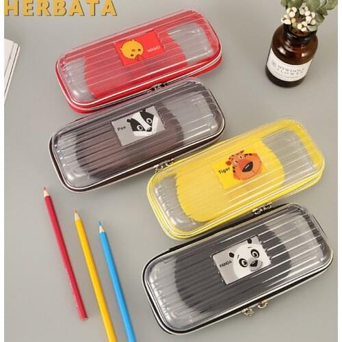 PVC Transparent Cartoon Animal Pencil Case Simple Style Large Capacity Pencil Box Student Stationery Escolar Papelaria CL-19145